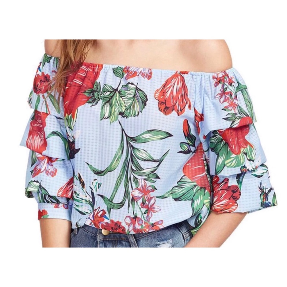 Stylish Slash Neck Floral Print Blouse
